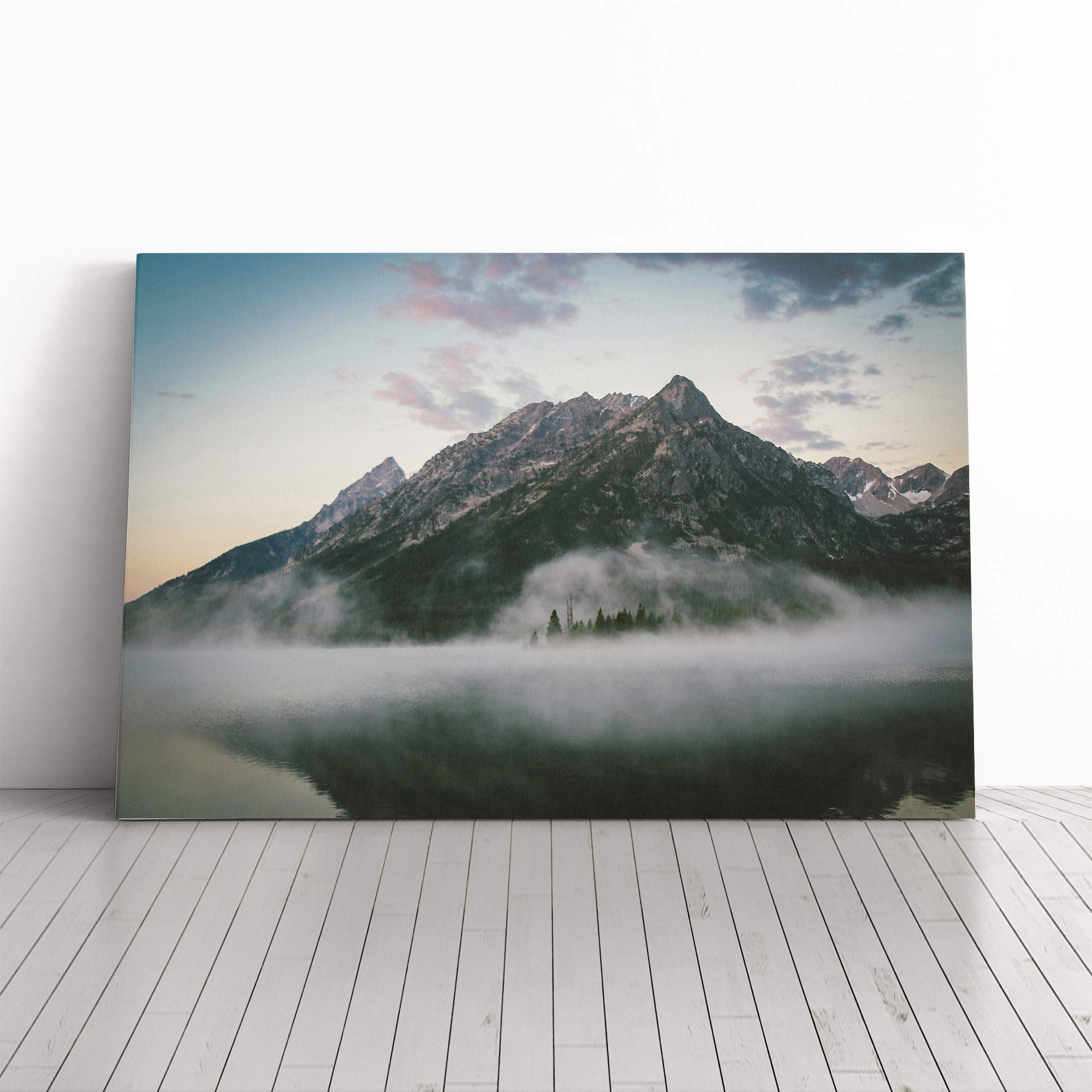Landscape Misty Mountain Canvas Print | Gallery Wrapped 30mm Frame Wall Art | 20x14 inches | Ready to Hang | Modern Landscape Picture | Living Room Bedroom Lounge Office