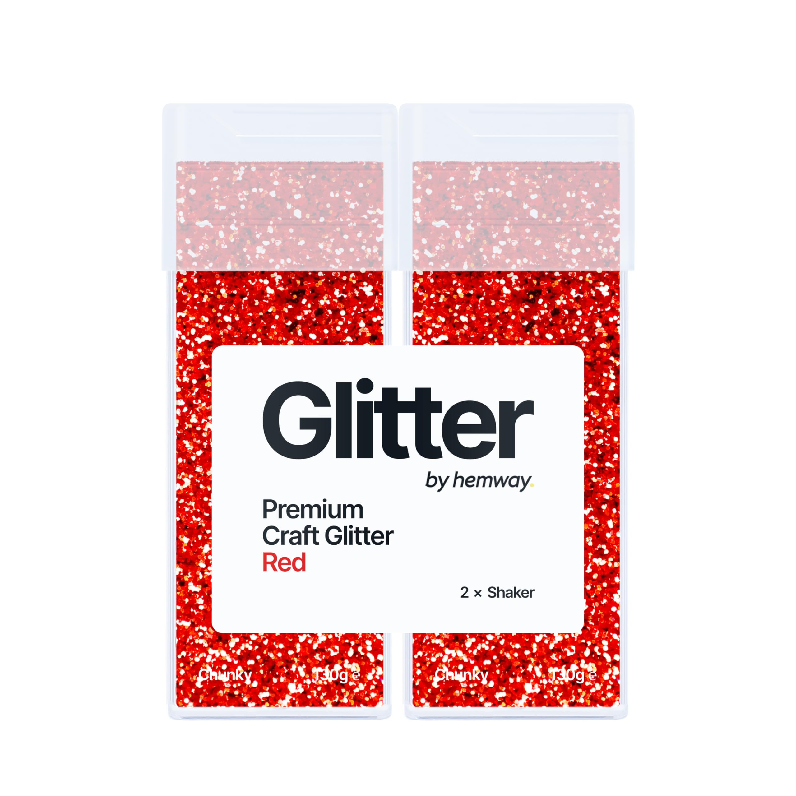 Hemway Glitter Shaker Red 130g x2 Pack Chunky, Craft Glitter Shakers for Resin & Epoxy Crafts, Christmas Art Supplies, Nail, Body, Face, Eye, Festival, Crafting, Slime, Sparkle