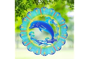 WACLSTDAY Wind Spinners Dolphint Gifts for Men Women-12 Inch 3D Stainless Hanging Garden Decor Metal Wind Sculptures for Spinner Sea Wave Outside Garden Windmill,Yard,Indoor Outdoor Decorations