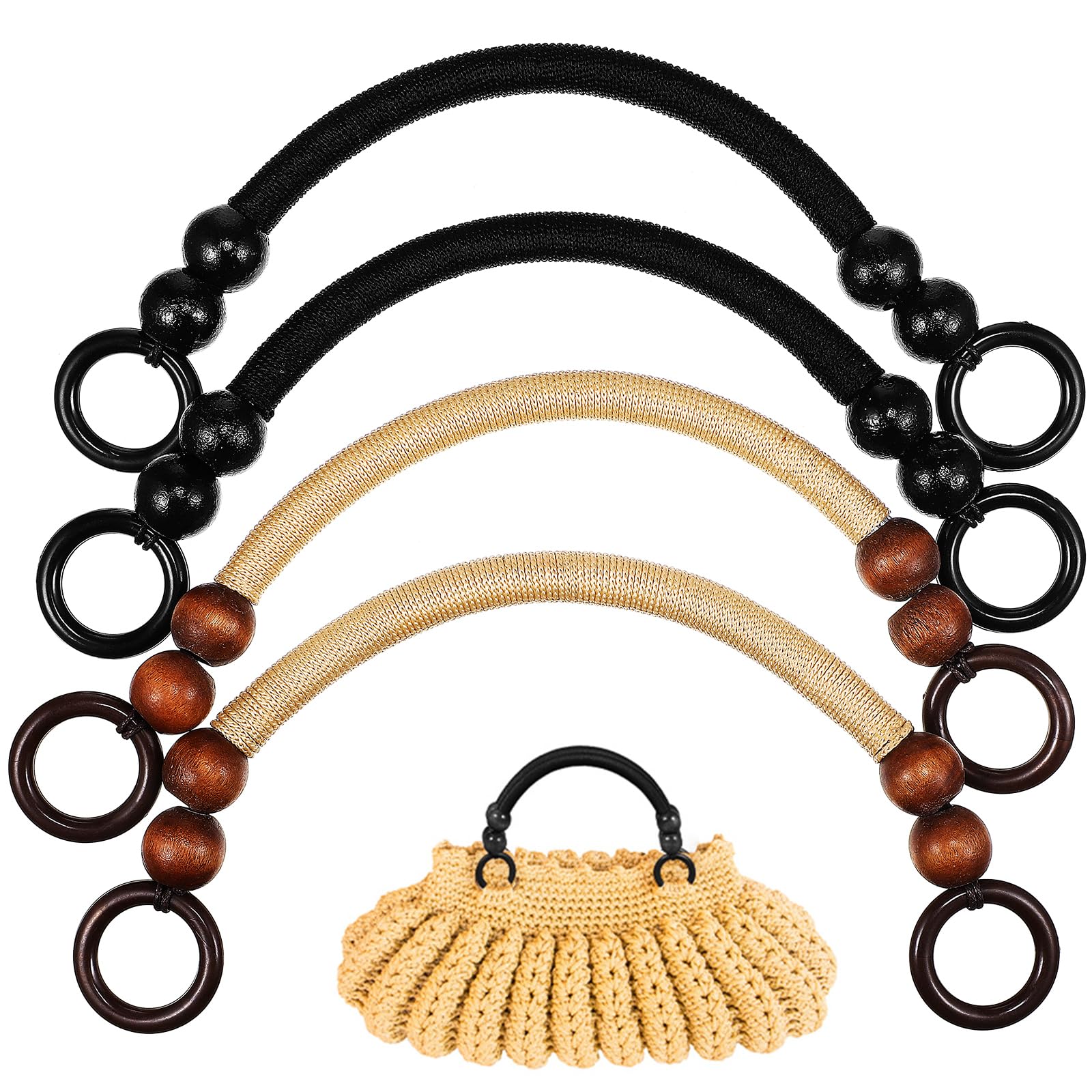VALICLUD 4pcs Nylon Rope Bag Handles Wood Beads Replacement Straps for Crossbody Handbags Shoulder Bag Straps