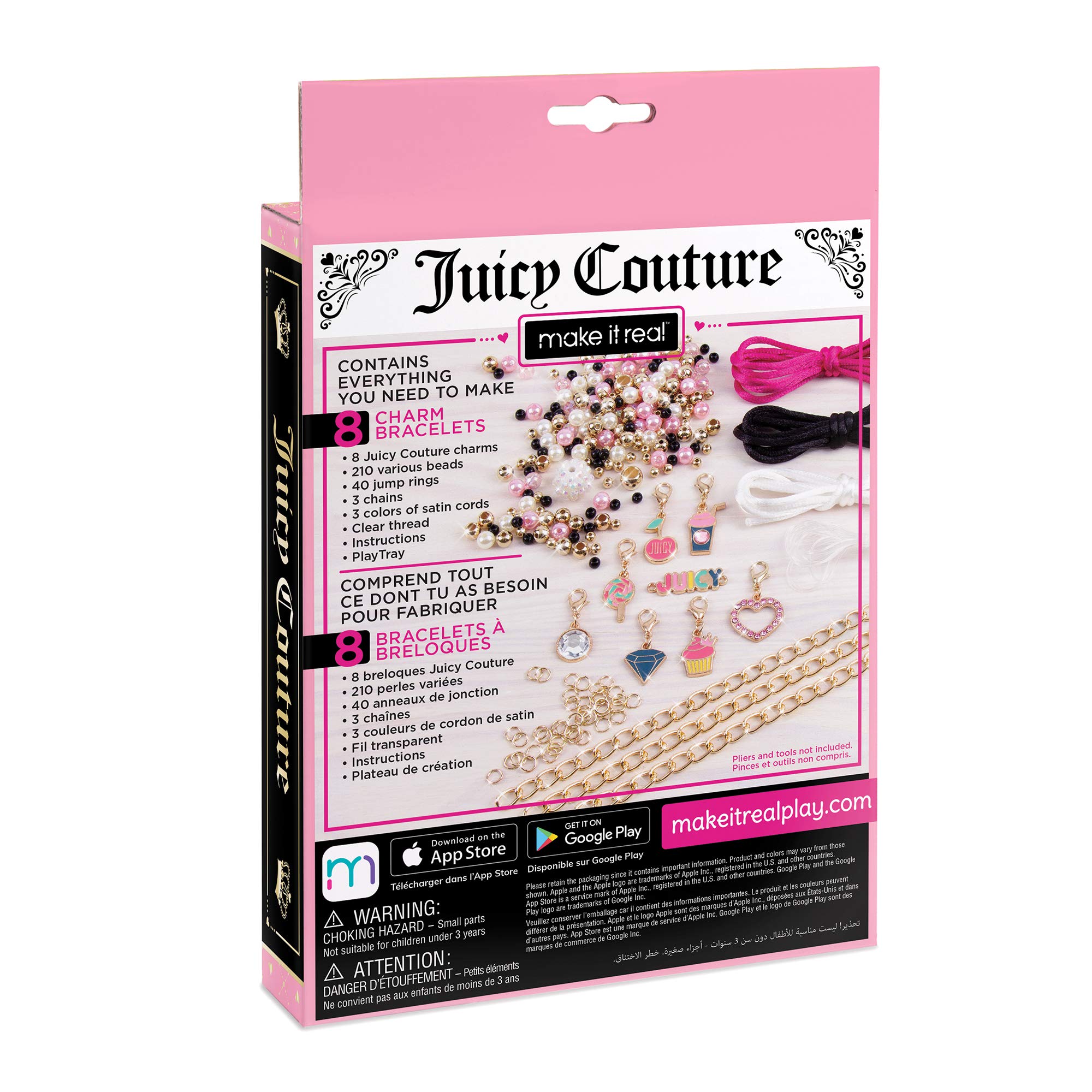 Make It Real Juicy Couture Pink and Precious Bracelets - DIY Charm Bracelet Making Kit - Friendship Bracelet Kit with Charms, Beads & Cords - Arts & Crafts Bead Kit for Girls - Makes 8 Bracelets