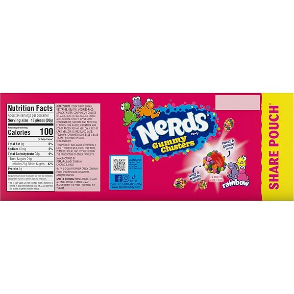 NERDS GUMMY CLUSTERS CANDY, RAINBOW, CRUNCHY AND GUMMY, 3 OZ (PACK OF 12)