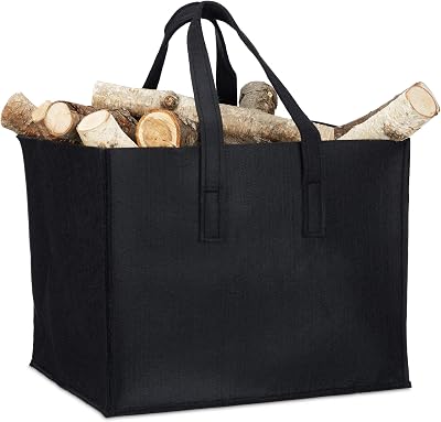 Relaxdays Black Felt Firewood Basket Holder 34.5x43x36.5cm Foldable Tote