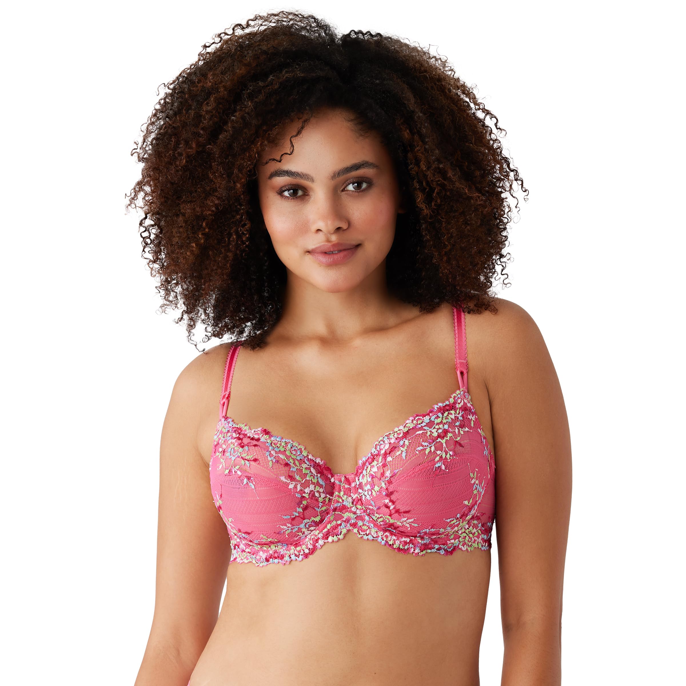 Wacoal Women’s Embrace Lace Unlined Underwire Mid Coverage Bra, 65191, Hot Pink/Multi, 34DDD