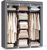 SONGMICS Canvas Wardrobe Grey 175x150x45 cm Clothes Storage Organiser