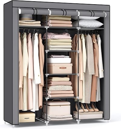 SONGMICS Canvas Wardrobe Grey 175x150x45 cm Clothes Storage Organiser