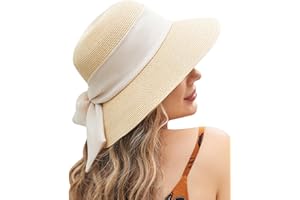 UWILL CUTE Sun Hat Womens Wide Brim Foldable Straw Hats Beach Sun Hats for Women Floppy Summer Hats UPF 50+