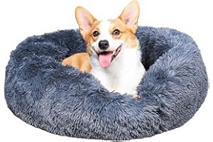 CURFAKUL Donut Cat and Dog Bed, 30" Anti-Anxiety Calming Dog Bed for Small Dogs, Donut Washable Small Pet Bed, Anti-Slip Waterproof Mute Base Warming Cozy Soft Pet Round Bed