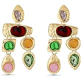 SNGIA 18K Gold Plated Dangle Boho Gemstone Earrings for Women by SNGIA, Boho Jewelry for Women, Dangling Large Big Unique Vintage Earrings for Women, Trendy Bohemian Handmade CZ Jewelry Gifts