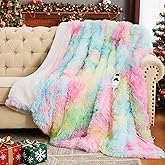 RUJIPO Heated Electric Blanket Twin,Warm Winter Birthday Gifts for Women Her Grandma–Faux Fur with Soft Sherpa,10 Heat Settings,5 Time Settings with Fast Heating, 62x84, Rainbow