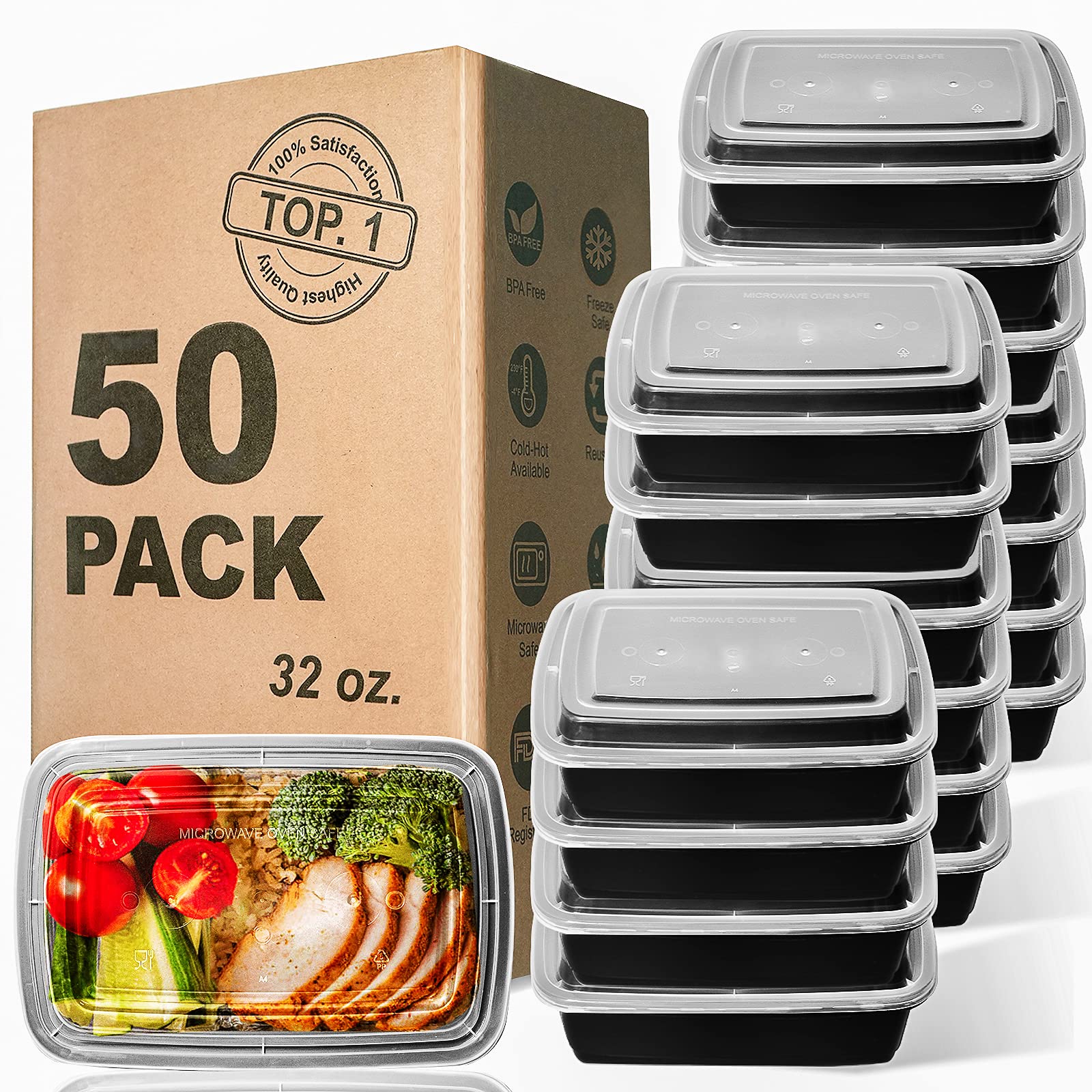 Photo 1 of WGCC Meal Prep Containers, 32OZ 50 Pack Extra-thick Food Storage Containers with Lids, Plastic Microwavable Bento Box Reusable Storage Lunch Boxes BPA Free, Stackable, Dishwasher/Freezer Safe