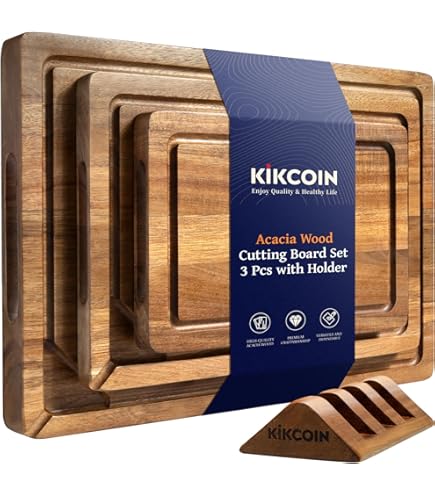 Kikcoin Cutting Board, 3-Piece Extra Large Bamboo Chopping Boards For Kitchen, Heavy Duty Wooden Serving Tray With Juice Groove, Brown - View #10