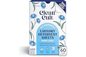 Cleancult Laundry Detergent Sheets - Resealable Box - 3 Stain Fighting Enzymes - Fresh Linen - 60 Loads - Free of Harsh Chemicals - No Mess - No Plastic Waste