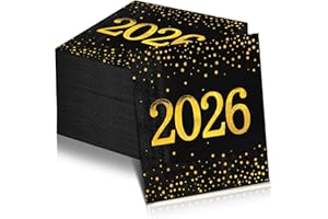 Sinmoe 100 Pcs New Years Eve Napkins 2026 Cocktail Disposable Paper Gold and Black Napkins for New Year Party Decorations Table Decor