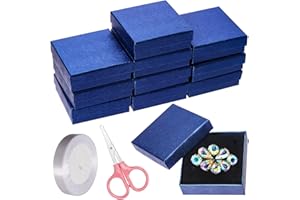 Swpeet 10Pcs Royal Blue 3.5×3.5×1 Inch Cardboard Jewelry Gift Boxes with Scissors and Polyester Ribbon, Necklace Earring Brac