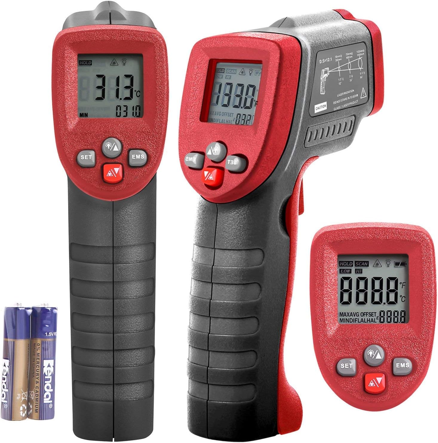 Koeson Professional Non-Contact Digital Laser Infrared Thermometer, Top Accuracy Temperature Gun -58°F~ 1022°F (-50°C ~ 550°C) with HD Backlit LCD Display, Adjustable Emissivity, Firm Grip/ Grey & Red