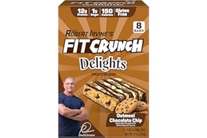 FIT CRUNCH FITCRUNCH Delights Protein Bar, 12g of Protein & 1g of Sugar (8 Bars, Oatmeal Chocolate Chip)