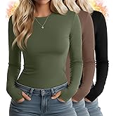 Huukeay 3 Pack Women's Thermal Shirts with Thumb Holes Long Sleeve Basic Tops Slim Fit T-Shirts Casual Soft Fleece Layer