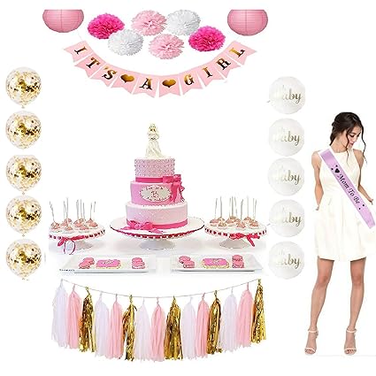 Amazon Com Girl Baby Shower Its A Girl Party Decoration Set 46