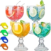 wookgreat Schooner Beer Glasses 21.5 Oz Set of 4, Extra Large Margarita Glass With 4 Color Clips, Shrimp Cocktail Goblet, Large Stemmed Glasses With Thick Bottom, Crystal Clear Bar Glassware
