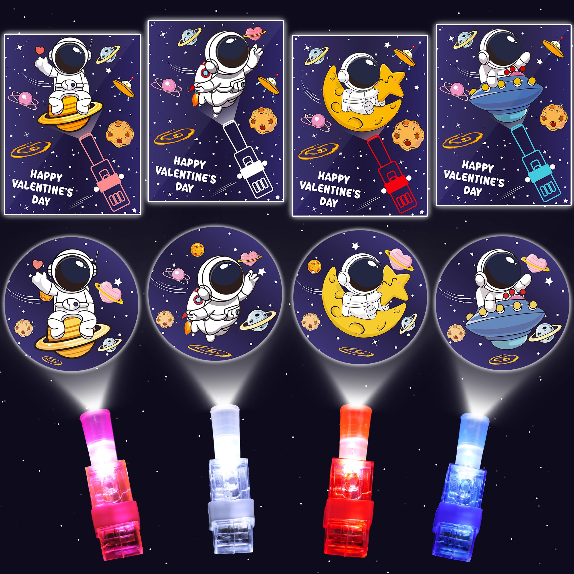 Huyamap 28 Pack Valentines Day Gifts for Kids Classroom LED Finger Lights Toys with Valentine Day Cards for Kids School, Valentines for Class Exchange Cards Gifts Prizes Party Favors for Boys Girls