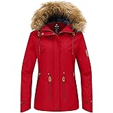 wantdo Women's Waterproof Ski Jacket Hooded Winter Snow Coat Mountain Snowboarding Jackets Insulated Fleece Parka
