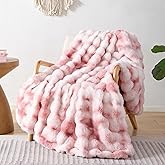Smoofy Faux Fur Throw Blanket for Couch Rabbit Fleece - Tie-dye Pink Fluffy Blanket for Sofa Bedroom Living Room, Cozy Soft Plush Luxury Thick Winter Fuzzy Comfy Bubble Blanket - 50" x 60"
