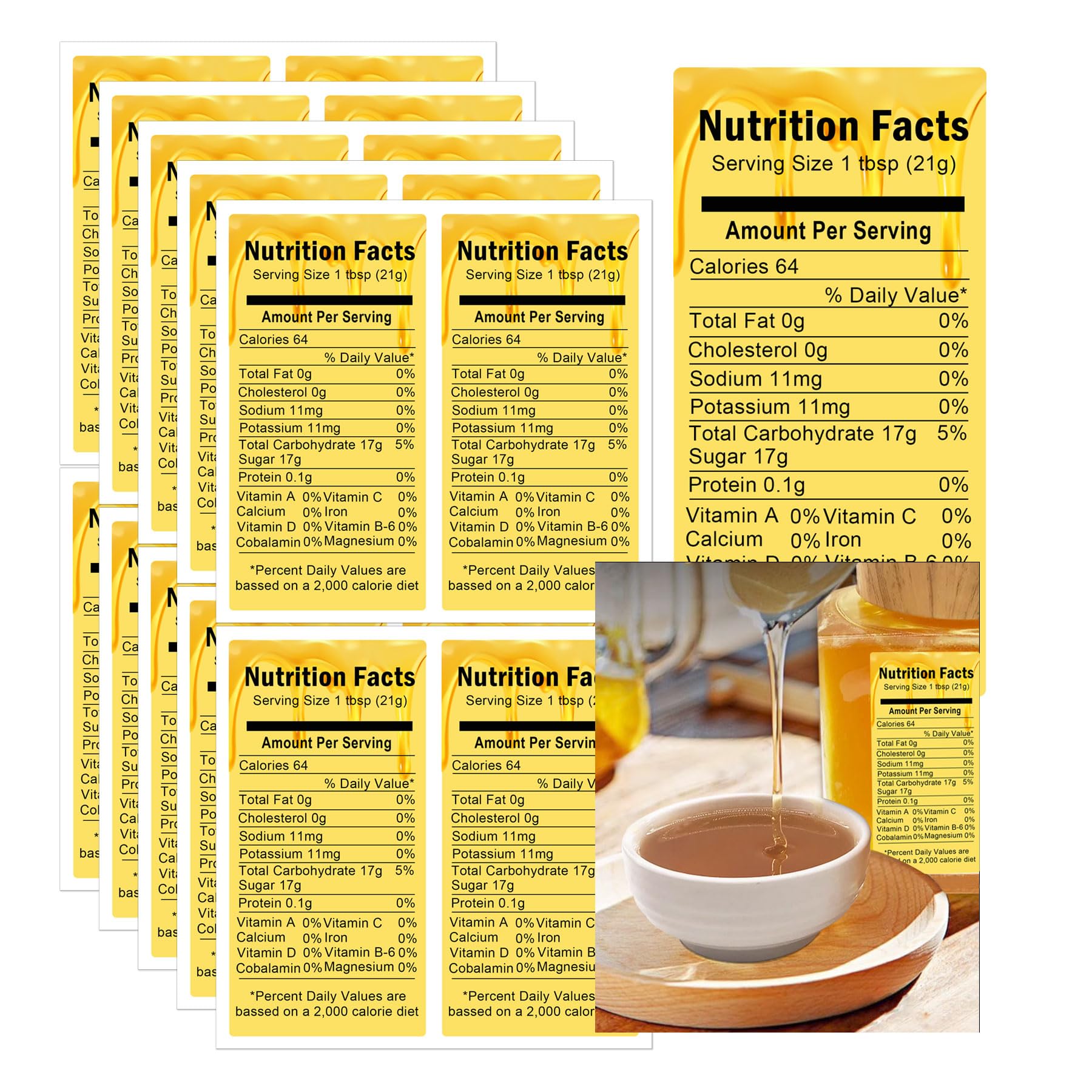 Honey Nutrition Labels Honey Nutrition Facts Calories Mason Jar Labels 1.75 x 3.5 Inch - Honey Nutrition Canning Label for Homemade Honey Jars Honey Containers 200 Pcs