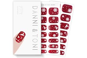 DANNI & TONI Semi Cured Gel Nail Strips Christmas Reindeer Snowflake Red Mirror Gel Nail Wraps 28 Stickers | Arctic Noel