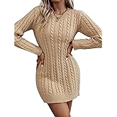 YIQ8 Women's Bodycon Pullover Mini Sweater Dresses Crew Neck Long Sleeve Knit Winter Sweaters Dresses