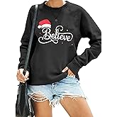 KIMSOONG Christmas Sweatshirts for Women Merry and Bright Santa Print Xmas Sweatshirt Crewneck Pullover Shirts