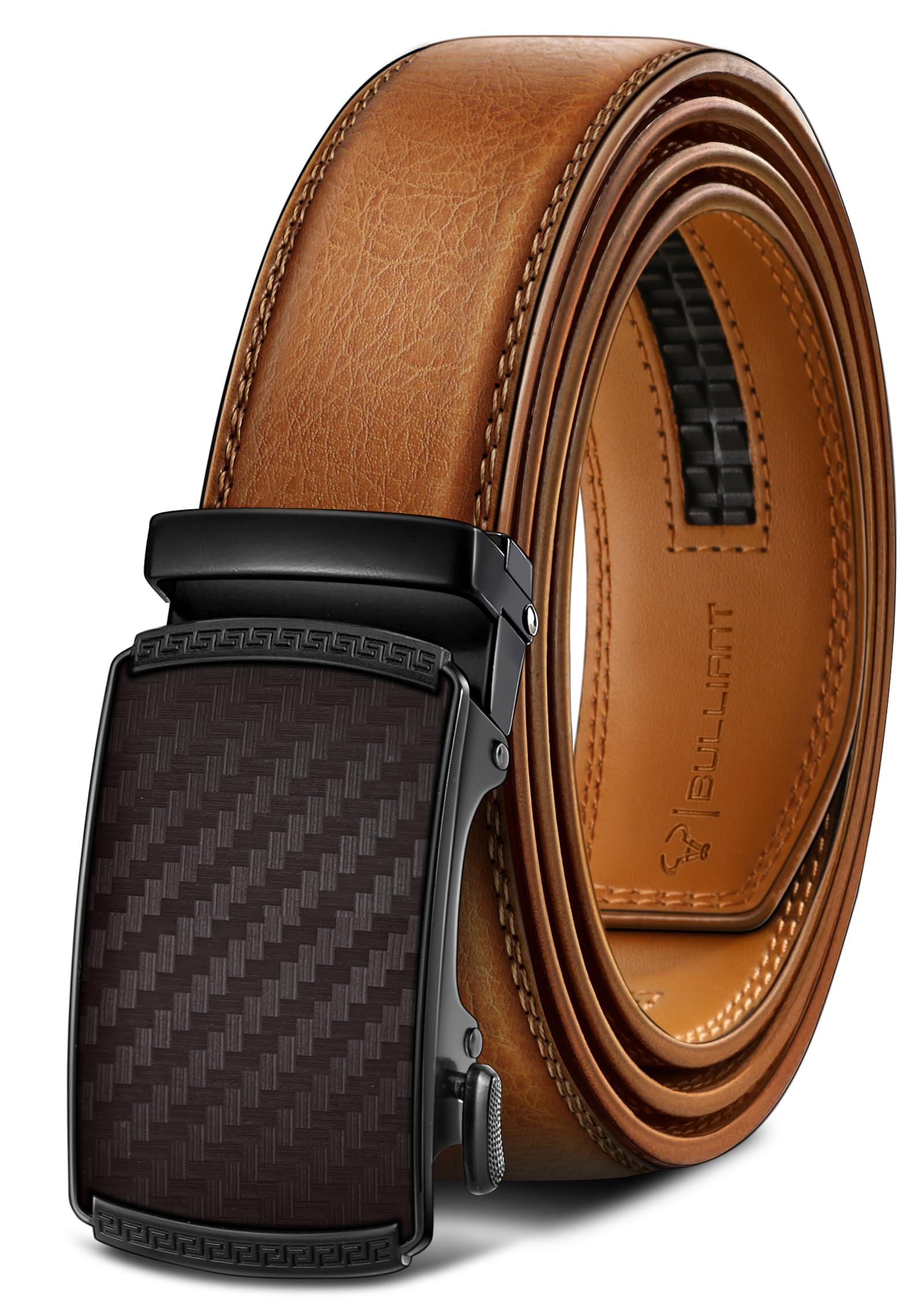 BULLIANT Men's Belt,Slide Ratchet Belt Adjsutable For Men Suit Casual Jeans Gift Boxed,Trim To Fit(orange brown,48"-56" Waist Adjustable) Image