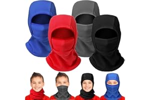 Funtery 4 Pcs Winter Kids Balaclava Face Mask for Boy Girl Warm Windproof Fleece Face Mask for Skiing Cycling Gear