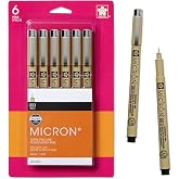 Sakura Pigma Micron Fineliner Pens, Black, 003 Point, 6 Pack | Archival Pigment-Based Black Ink Pens for Writing, Illustration &amp; Journaling, Precise Points &amp; Lines &amp; No Bleed