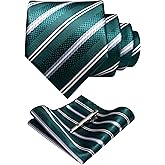 RBOCOTT Silk Stripe Plaid Tie and Pocket Square with Tie Clip Sets for Men
