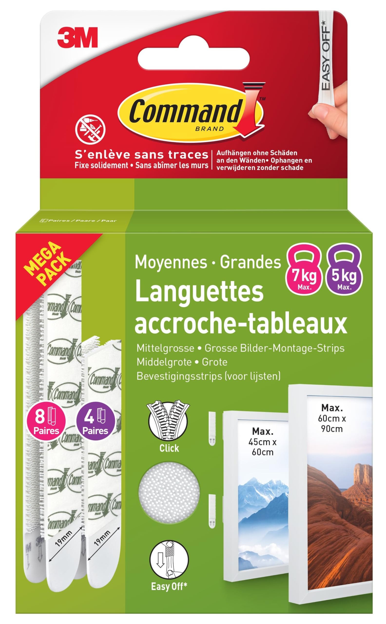 Command Klebestreifen, Vorteilspack 4x2 Mittel und 8x2 Größe L (24 Strips), Weiß - Bilder Aufhängen ohne Bohren, Streifen halten bis zu 7 kg, Rückstandsfreies Ablösen