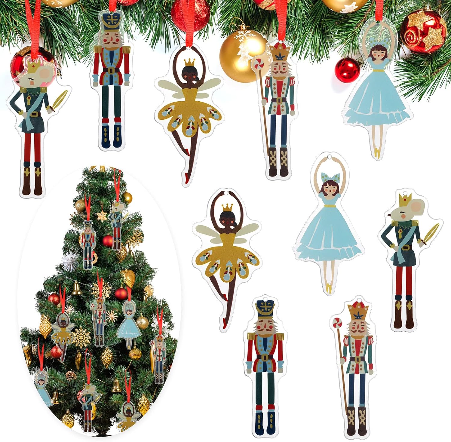 Nutcrackers - Christmas Nutcracker Decoration Set Nutcracker Ornaments for Tree Mini Girls Princess Ballet Mouse King Soldier Figures for Xmas Tree Outdoor Party (Acrylic Vivid Style,20 Pieces)