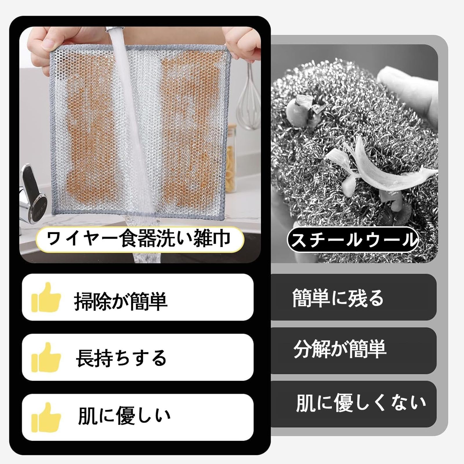 10枚 二層20×20cmリバーシブル キッチンクロス用キッチンタオル キッチン雑巾 強力な吸収性ワイヤーふきん ウェットドライクリ ニングクロス 掃除雑巾 食器洗い布 両面 布巾 吸水 家庭用 (10個)