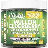 Clean Nutra Mullein Gummies for Lung Health Support with Elderberry Chlorophyll Spirulina Tart Cherry Sea Moss Vitamin C Lutein Marshmallow Root Licorice Root Superfood Greens Mucus Relief 60 Gummies