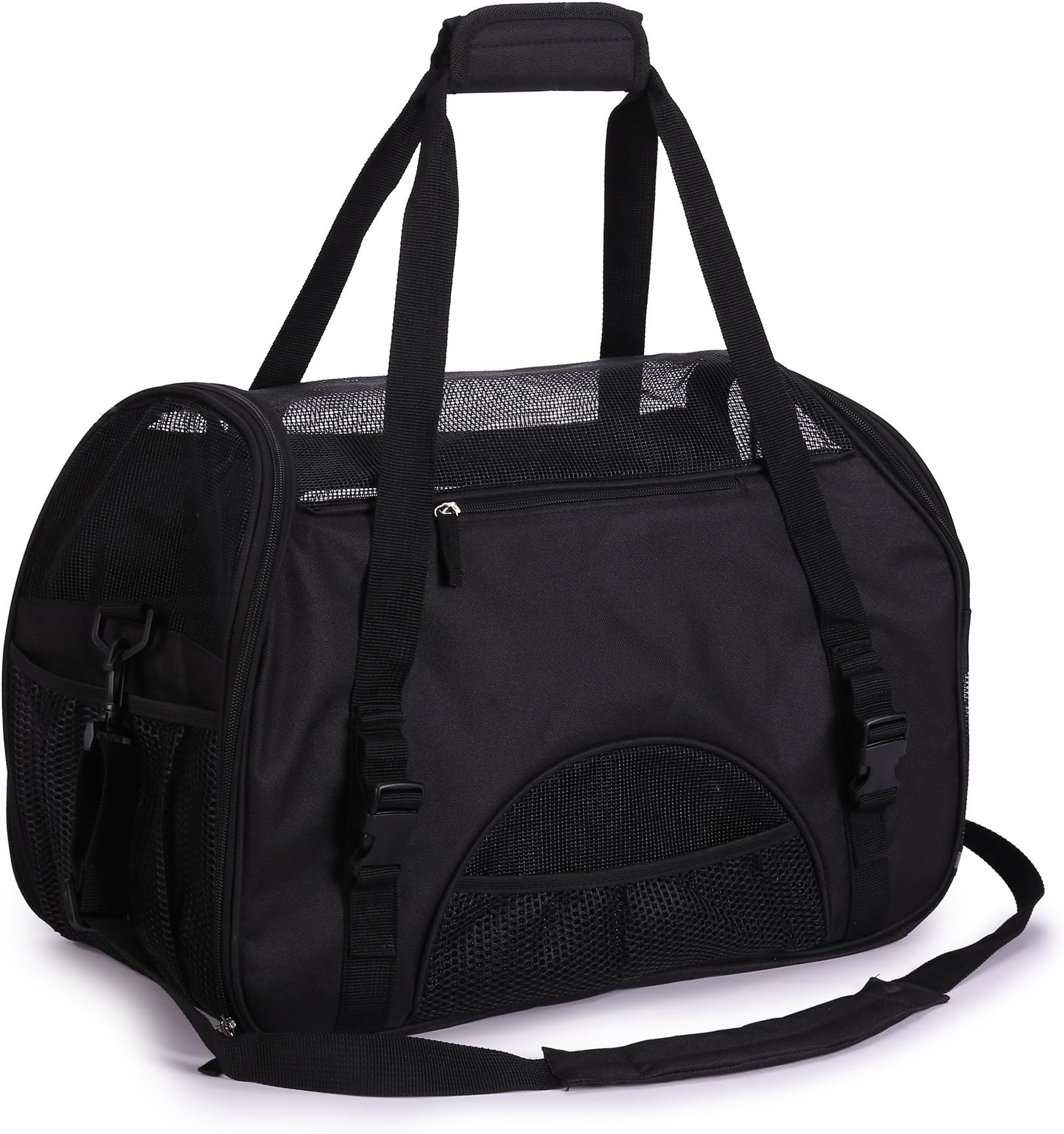 JunBag Soft Sided Fabric Pet Carriers Bag for Puppy Small Dogs Cats Airline Approved Travel (Black Medium)