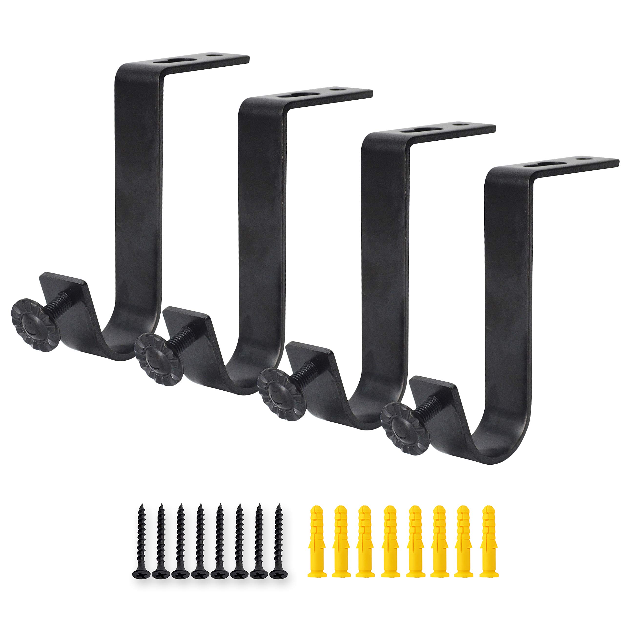 AddGrace 4 Pack Heavy Duty Vintage Curtain Rod Holder for 1" Rods - Black, Large
