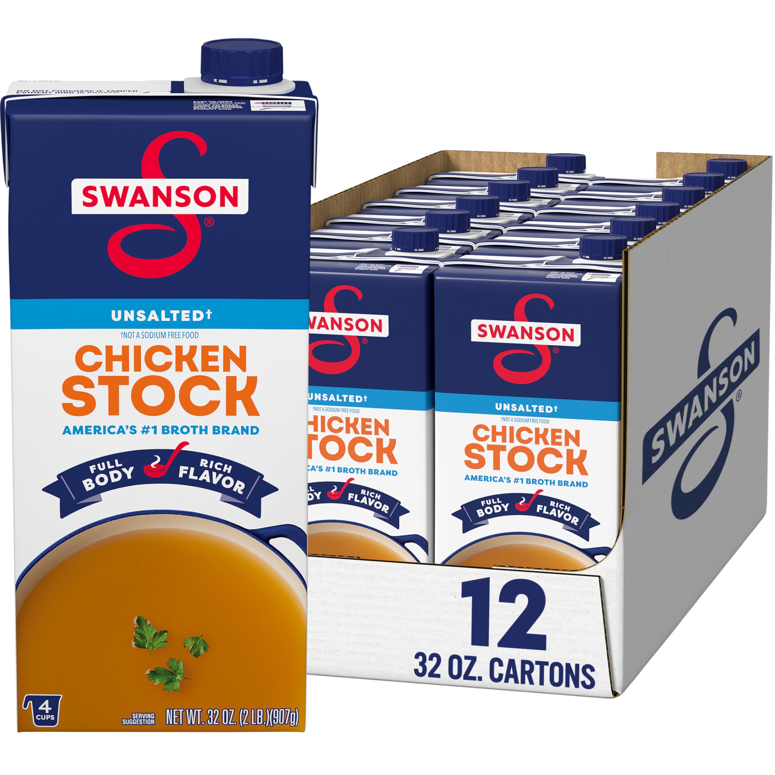 SWANSON S 100% Natural Unsalted Chicken Stock, 32 Oz Carton (Pack of 12) Image