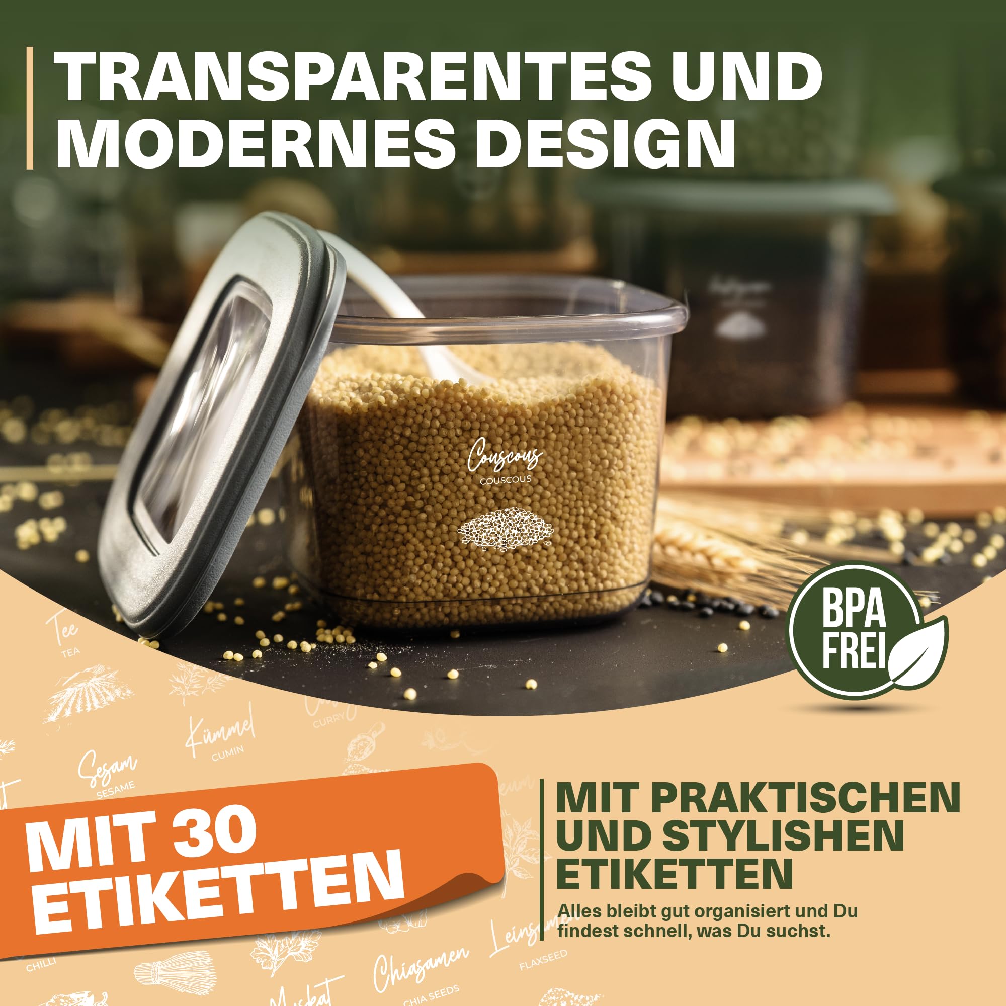 Viwares Vorratsdosen mit Deckel Luftdicht, 12er Vorratsbehälter Set BPA-Frei, Vorratsdose zur Müsli Mehl Aufbewahrung Küche, Praktische Organizer Küche, Frischhaltedosen für Lebensmittelaufbewahrung 5