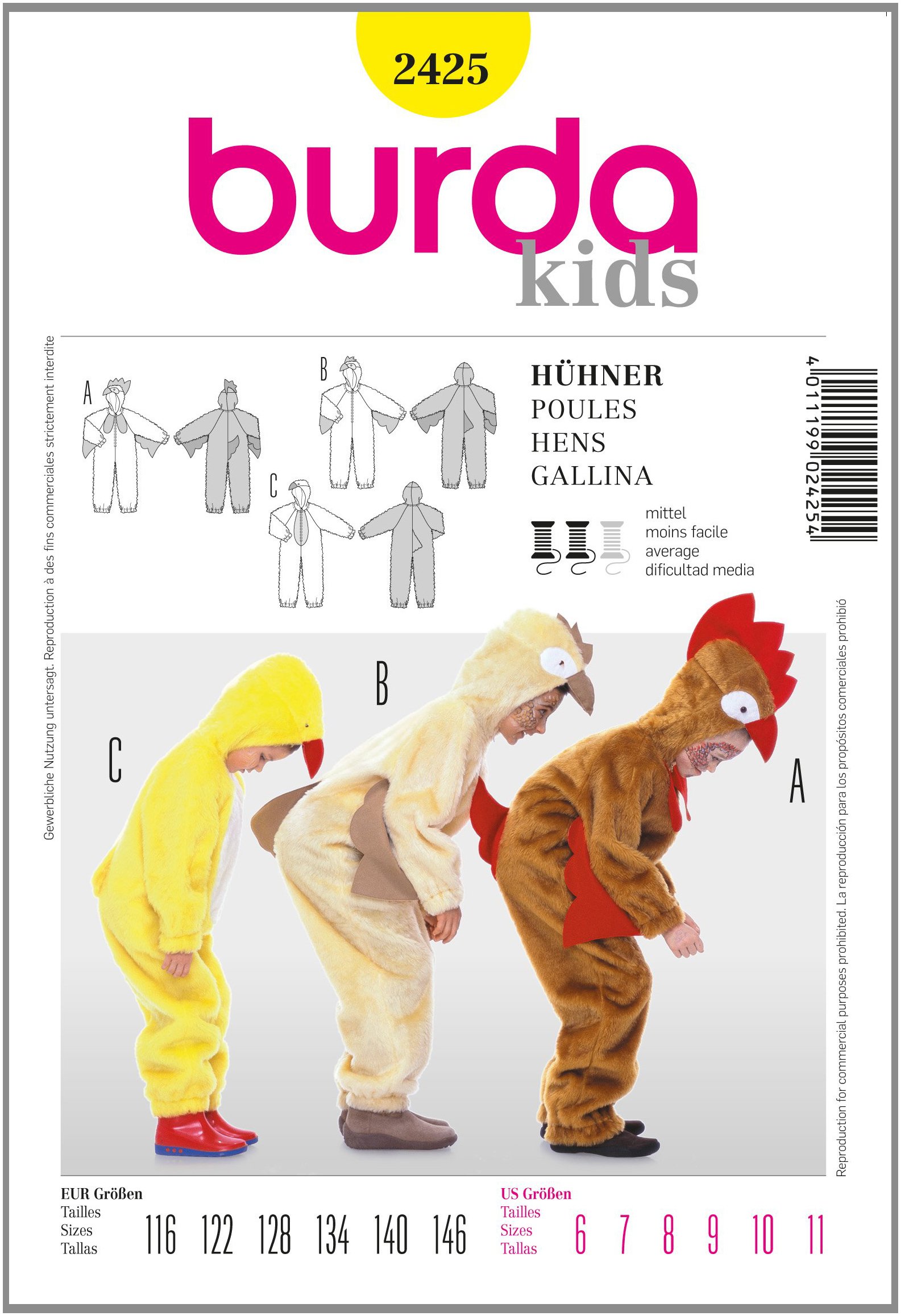 Burda Sewing Pattern B2425 Chicken 19 x 13 cm