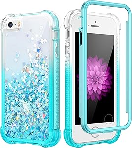 Caka Case for iPhone SE 2016, iPhone 5 5S SE Glitter Case Girly Girls Women Full Body Bling Liquid Sparkle Fashion Flowing Quicksand Shockproof Gradient Case for iPhone 5 5S SE 2016 (Gradient Teal)