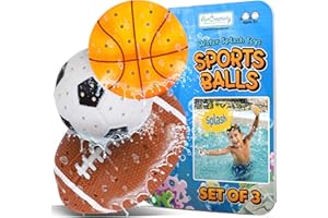 ArtCreativity Sports Balls Water Splash Toys - Set of 3 - Spongy Bath Toys for Kids - 3 Different Athletic Ball Designs Include Football, Basketball, Soccer Ball - Bathtub Toys & Kids Pool Accessories