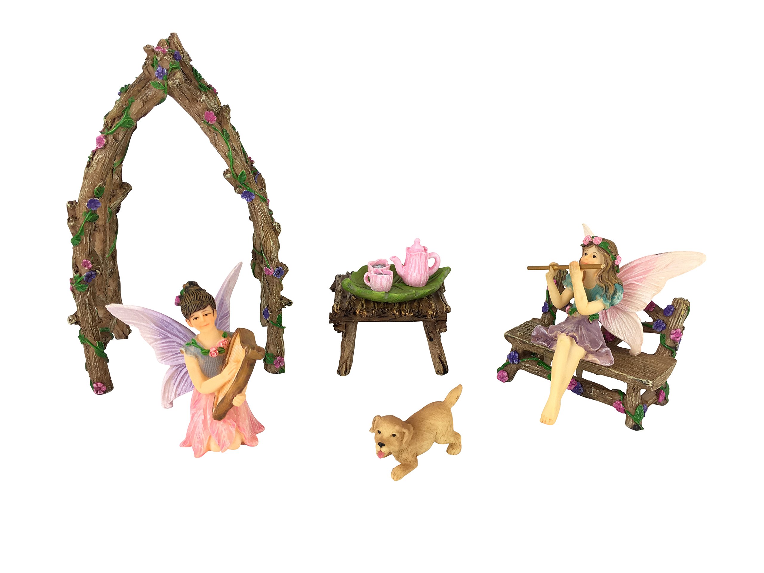 GlitZGlam Musical Sisters Miniature Fairy Set -7- Pieces Miniature Fairy Garden Accessory