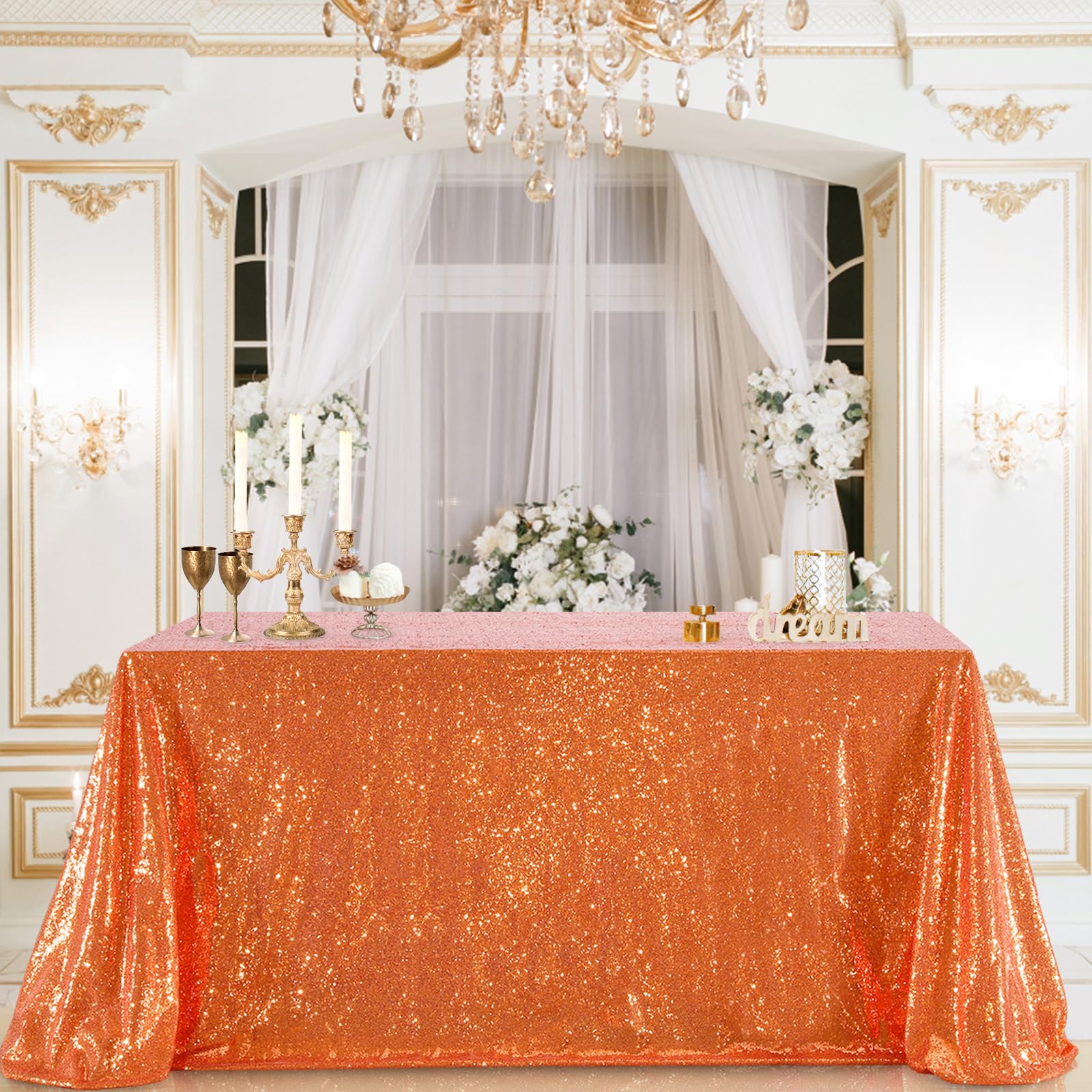 Rectangle Sequin Tablecloth 90x156 Inch Party Xtra Large Tablecloths Bronze Glitter Table Linen for Birthday Wedding Baby Shower Fall Thanksgiving Halloween Banquet Decorations Image