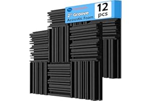 TroyStudio Thick Acoustic Foam Panels, 12 X 12 X 2 Inch 12 Pcs Broadband Sound Absorbing Foam, Dense Soundproof Padding Tile, Recording Studio Foam Absorber, Groove Decorative 3D Wall Ceiling Panel