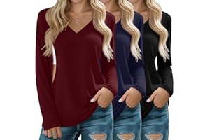 Huukeay 3 Pack Women's Long Sleeve Nursing Tops, Breastfeeding Hidden Zippers Shirts V Neck Maternity Pregnancy Tees Clothes